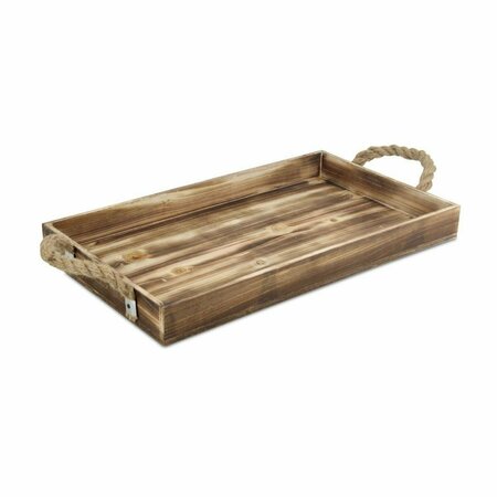 TARIFA 2 x 20 x 11.5 in. Brown Wooden Tray with Rope Handles TA3093167
